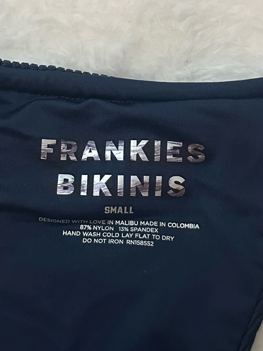 New! Frankie's Bikinis Navy Blue Tia Ribbed String Bikini Bottom 39320